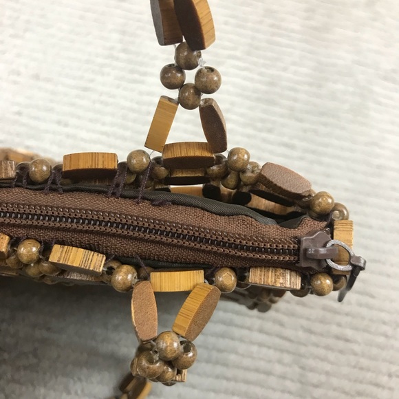 Vintage Wooden Bead Purse Handbag - lined, zipper - Picture 3 of 6